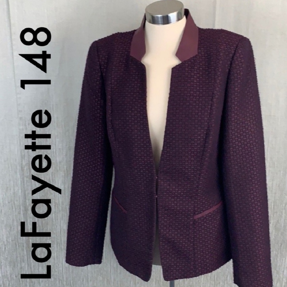 Leather trim blazer with soft leather collar